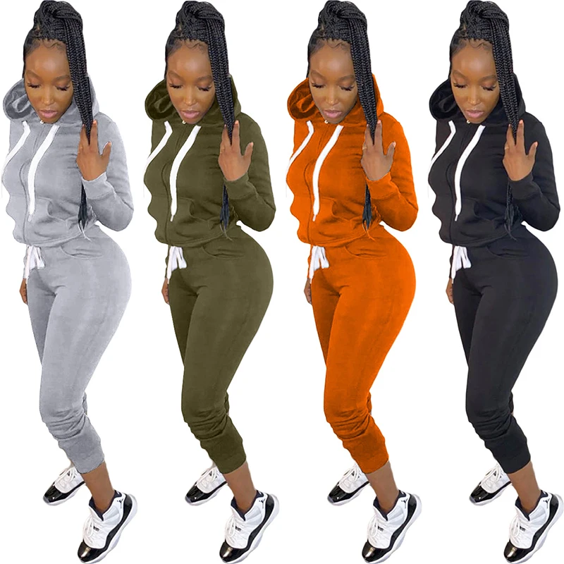 

New Style for Autumn and Winter Casual Hooded Sweater Sports Suit Two-Piece Set European and American Fashion Women's Clothing