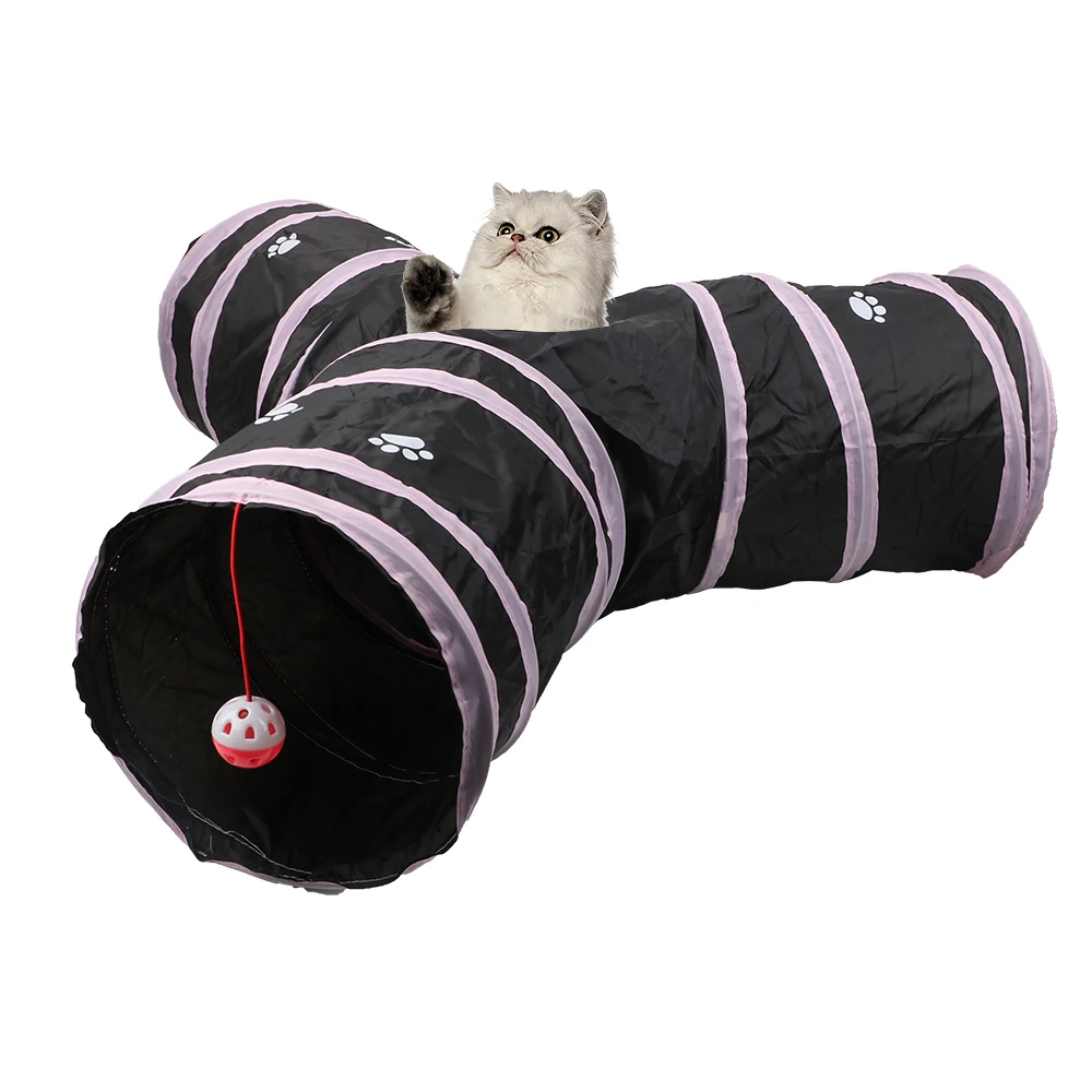 Игрушки для котят, Забавный питомец, кошка, туннель, туннель, трубы, шарики для игры в щенков, хорьков, кролик, игровая собака, 2 цвета, складная, для хранения, 3 отверстия