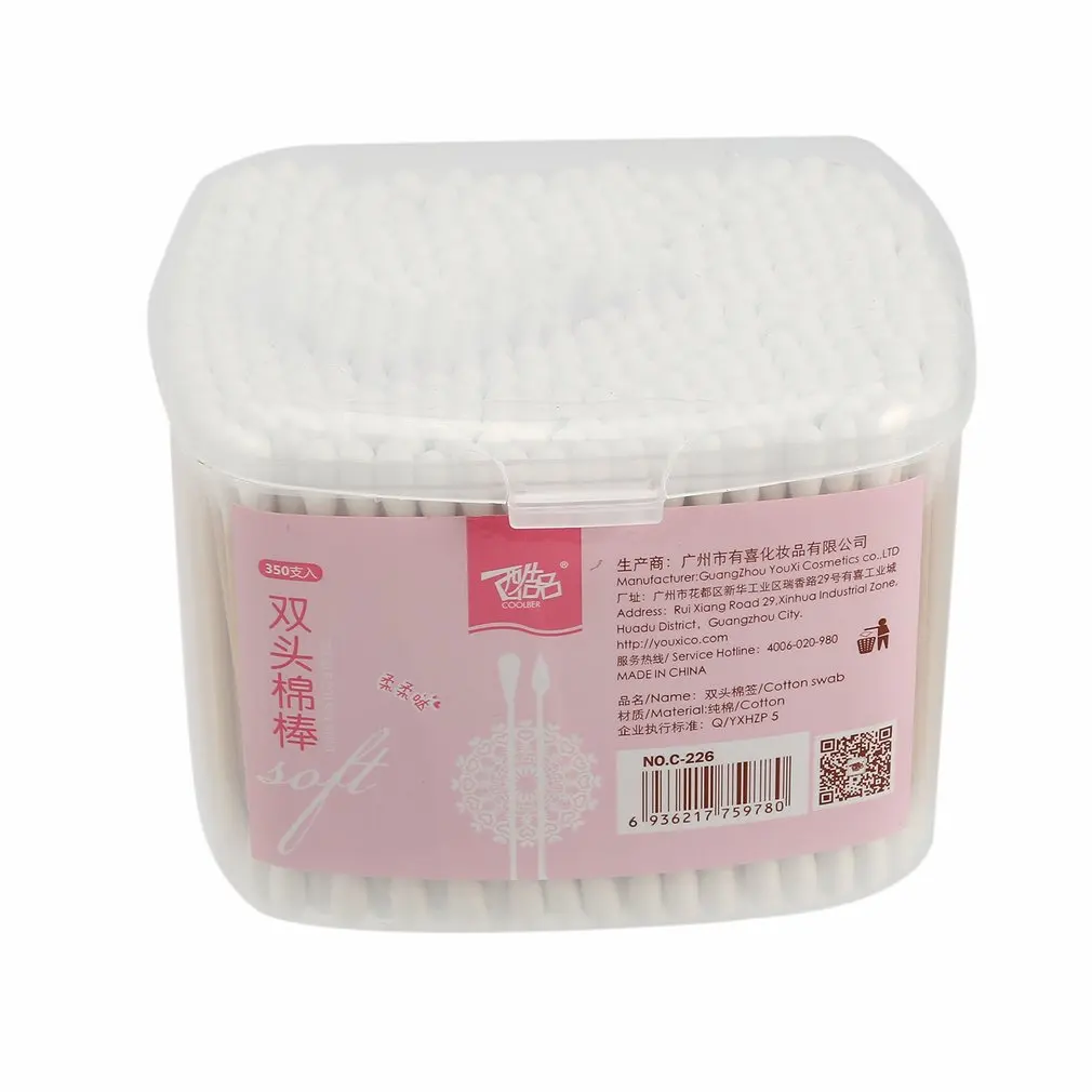 

350pcs/box Cotton Swab Disposable Makeup Cotton Swabs Cosmetic Tool Cotton Buds Ear Clean Tools Rectangular Box Wooden Sticks