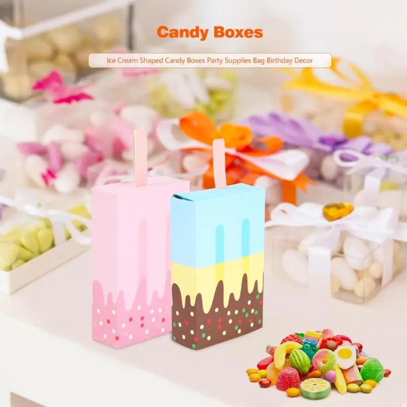 

10pcs Ice Cream Shape Candy Boxes Kraft Bag Paper Popcorn Box Goodie Bags Gift Bag Kids Party Favors Candy Bag Birthday Decor