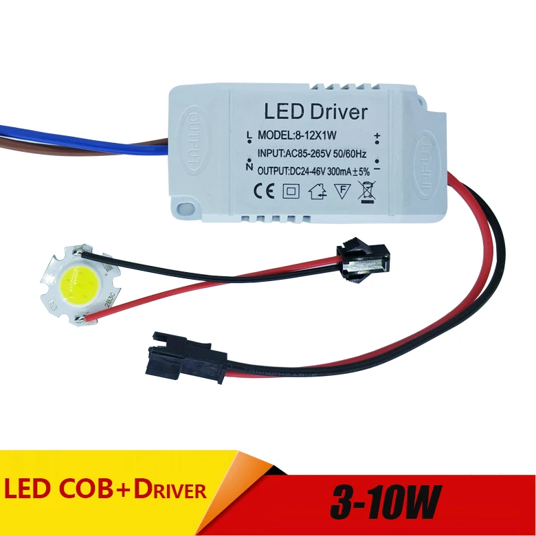 

3W 5W 7W 10W COB LED +driver power supply built-in constant current Lighting 85-265V Output 300mA Transformer DIY high brightnes