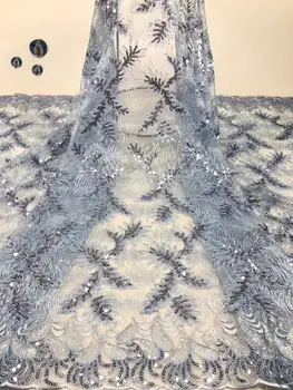 

Sequined Embroidered Net Lace Fabrics for Design sky blue African Guinea Sequin Wedding Mesh Prom Dresses Sewing Fabircs FFD