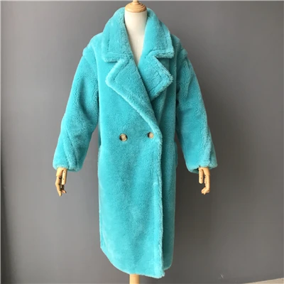 Teal long Для женщин настоящая овечья шерсть пальто ежедневный пиджак осень-зима с длинным рукавом лацкан норка мех, женская верхняя одежда, джинсовая куртка шерсть Тедди куртка медвежонок - Цвет: Teal long