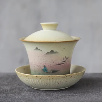 

LUWU ceramic gaiwan teacup mountain chinese tea sets drinkware 200ml