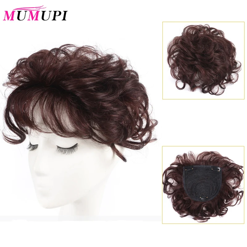 Tanie MUMUPI syntetyczne klipsy do włosów w peruka treski kręcone włosy z grzywką szef Top zamknięcie spinki do włosów dla kobiet przedłużanie włosów