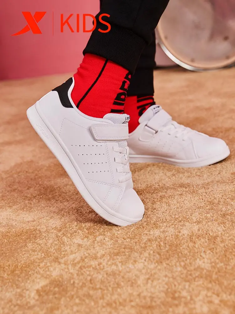 Xtep Kids Casual Sneakers Breathable Boys Fashion Velcro Skateboarding Shoes Children Comfort Sport Shoe White 680115319528