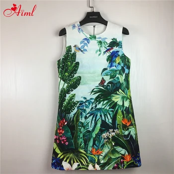 

Fashion Designer Runway Sleeveless Summer Dress Women's Jungle floral Animal Print Crystal Beads Elegant Mini Short Dresses New