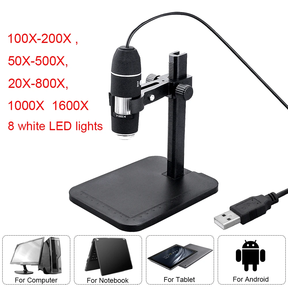 

Mega Pixels 1600X Professional 8 LED USB Digital Microscope 0.3MP Electronic Microscope Endoscope Zoom Camera Magnifier