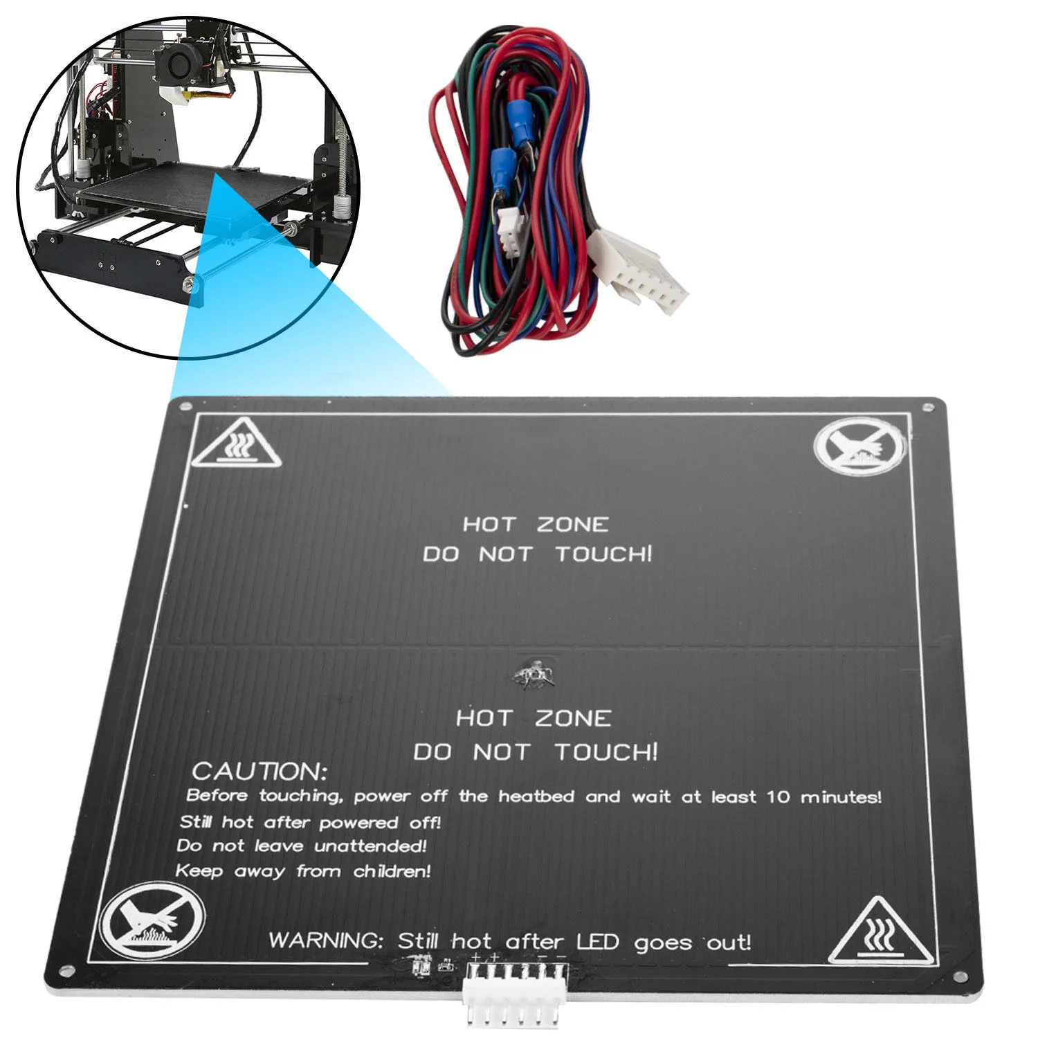 

1.2Ohm 220*220mm Heatbed MK3 Heating Bed (black) With Connection Cable For Anet A8 A6 RepRap for 3D printer 120W 12V 5mm holes