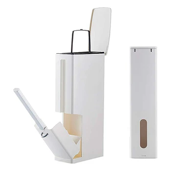 

Narrow Plastic Trash Can Set with Toilet Brush Bathroom Waste Bin Dustbin Trash Cans Garbage Bucket Garbage Dispenser Home Bin