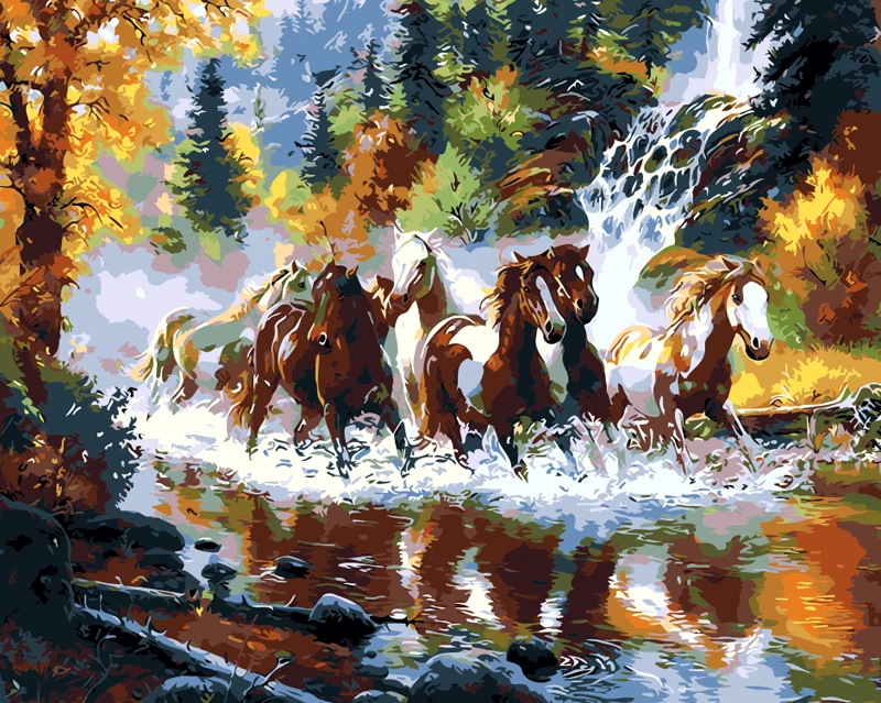 

Unframed Benz horse Animals Painting By Numbers Kits Paint On Canvas Acrylic Coloring Painting By Numbers For Home Wall Decor