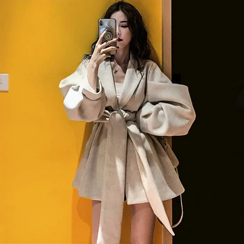 

Cape Wool Coat Women's Short Autumn and Winter 2019 New Fashion Vintage Loose Lace Woolen Coat Plus Size Women Coats