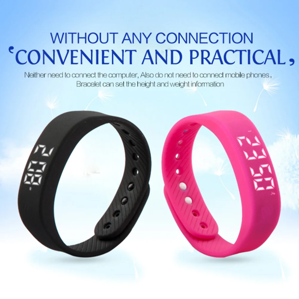 3D T5 LED Display Sports Gauge Fitness Bracelet Smart Step Tracker Smart Pedometer Man Woman Wristbands Smartband