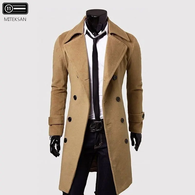 

Winter Windbreaker Mens Trench Coats Men 2019 New Fashion Double-Breasted Pure Color Classic Long Overcoat Male Oversized M-3XL