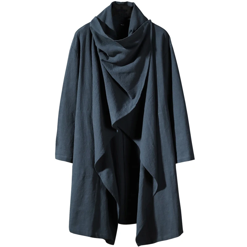 Chinese Traditional Dress Plus Size Cotton Linen Windbreaker Retro Long Cloak Men Tibetan Clothing Oversized Hanfu Male