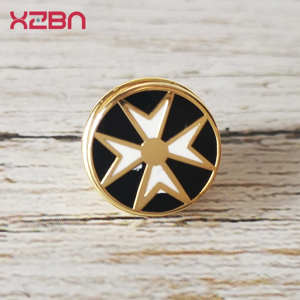 Masonic Lapel Pins Freemasonary Badge Mason Freemason Black Red Cross Templar order of Knights of Malta Gold Plated Zinc Alloy enamel pins metal pins lapel pins medal badge
