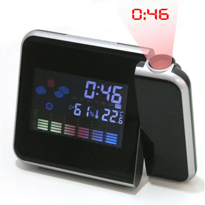 2019 New Projection LED Display Alarm Clock Digital LCD Weather Snooze Function Temperature Thermometer Humidity Table Clock