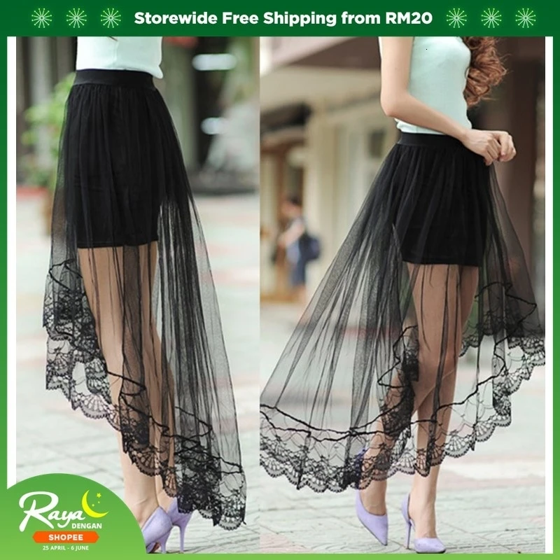 Long Sexy Lace Skirts Section Skirt Jupe Tulle Black and White |