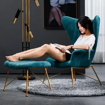 

Light Luxury Single Sofa Chair Nordic Living Room Iron Living Room Bedroom Fabric High Back Single Chair Creative Leisure Chair