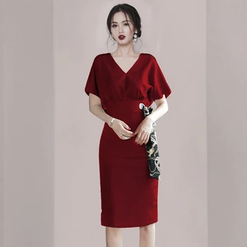 

Business 2 Piece Sets 2020 Summer Elegant Sexy V-neck short Sleeve Shirt + Bowknot Midi Pencil Skirt Suits For Women Dress Sets