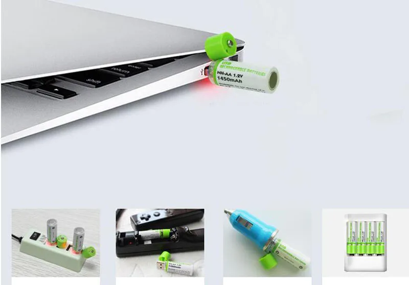 2 шт 1,2 V AA Ni-MH аккумулятор 1450mAh Премиум USB перезаряжаемые батареи светодиодный индикатор повторное использование экологически чистая батарея