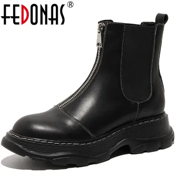 

FEDONAS Fashion Women's Leather Winter Boots For Girls Genuine Leather Platform 2020 Newest Working Office Lady Ankle Boots