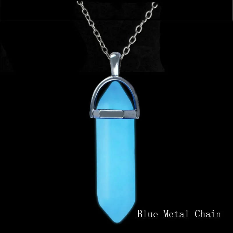 Chain Blue Модное ожерелье с люминесцентным камнем, шестиугольная колонна, светящаяся подвеска с натуральным кристаллом, ожерелье для женщин, очаровательное ювелирное изделие - Окраска металла: Chain Blue