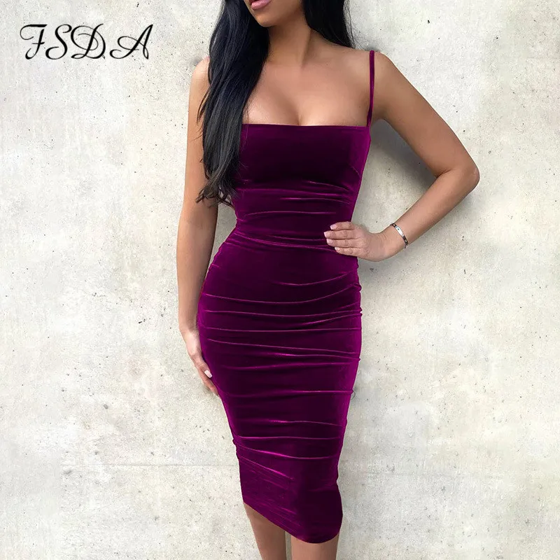 FSDA без рукавов Летнее сексуальное женское платье бархат 2020 миди с открытыми