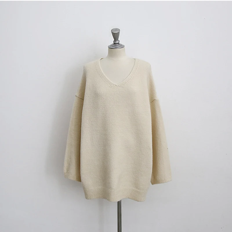 CHICEVER корейский вязаный женский свитер с v-образным вырезом с длинным рукавом объемный пуловер женские свитера Осенняя модная новая одежда - Цвет: Apricot