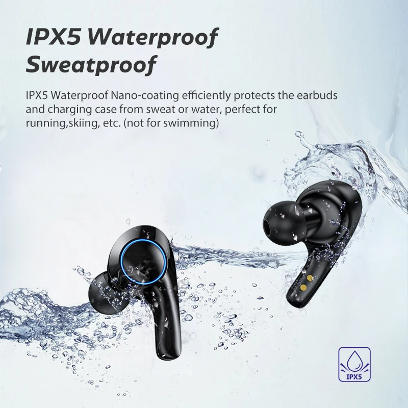 TWS Ture Wireless Earphones Bluetooth Headphones with Mic Touch Control Wireless Earbuds Noise Reduction IPX5 Waterproof Headset