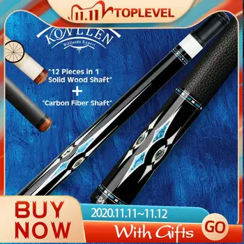 

KONLLEN JF AK Billiard Carbon Fiber Black Cue 12 pieces in 1 Carbon Technology Double Shafts Inlay Cue Radial Pin Pool Cue Kit