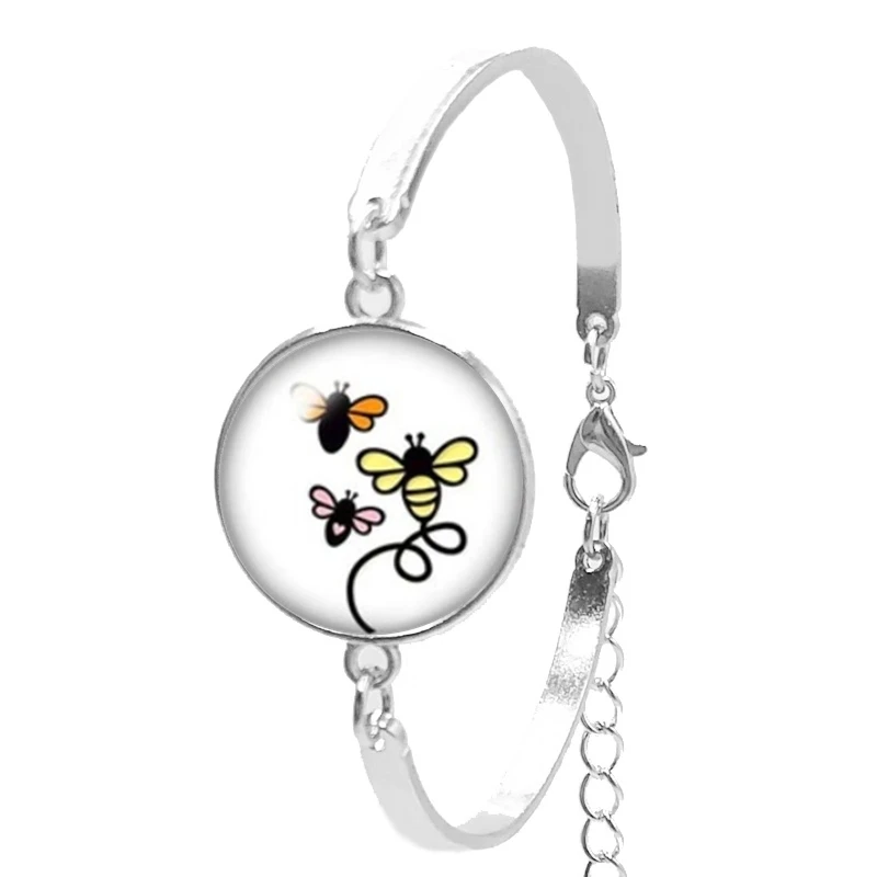 Горячее предложение! Распродажа! 1 шт. женский милый браслет с рисунком пчелы из мультфильма сказочная пчела стеклянный выпуклый Круглый Женский браслет Подарочные ювелирные изделия