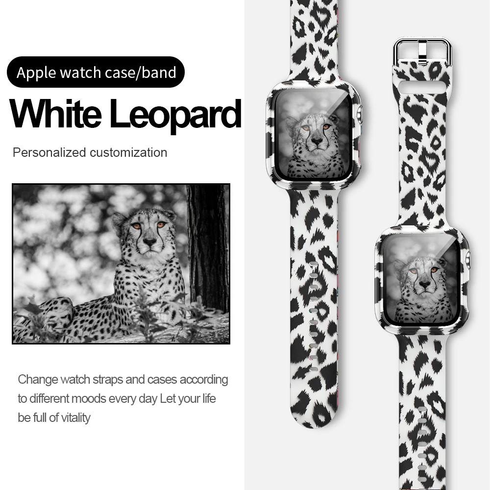 Case+Bands for Apple Watch Band 44 40 42 38mm with Screen Protector Cover, Glass+Silicon Wristband Strap for iWatch SE 654321