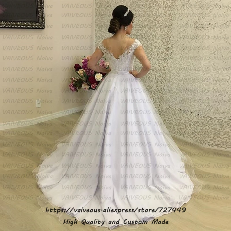 Vestido de Noiva индивидуальный заказ платья для невесты, аппликация свадебные платья из фатина сексуальное с короткими рукавами Boho свадебный наряд Robe de Mariage