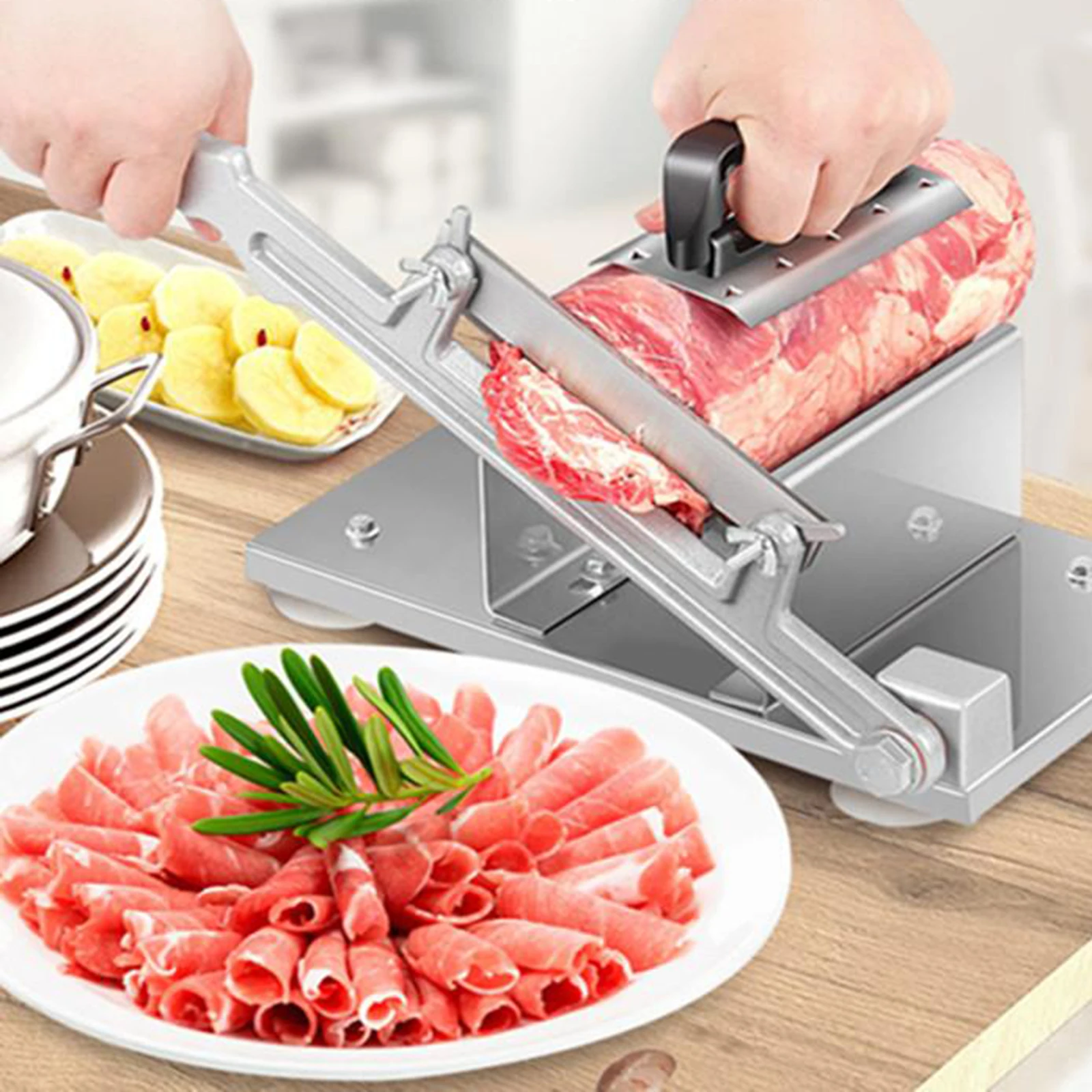 Manual Frozen Meat Slicer Stainless Steel Bacon Beef Cutter Thin Slicing for Home Cooking Hot Pot Shabu