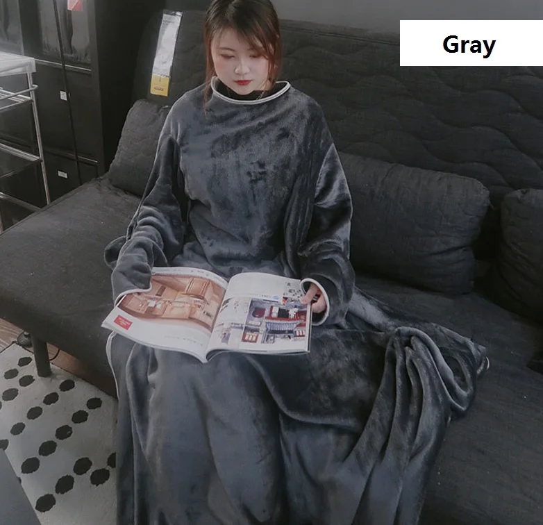 

Drop Shipping 150*180cm Winter Thickened Flannel Blankets Warm Soft Robe Bathrobe TV Fleece Blanket With Sleeves Throw