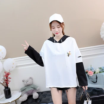 

Autumn Winter New Women's Wear Funny Shiba Balloon Hoodies Hooded Solid Fashion Kawaii Harajuku Hit Color Patchwork Sweatshirt