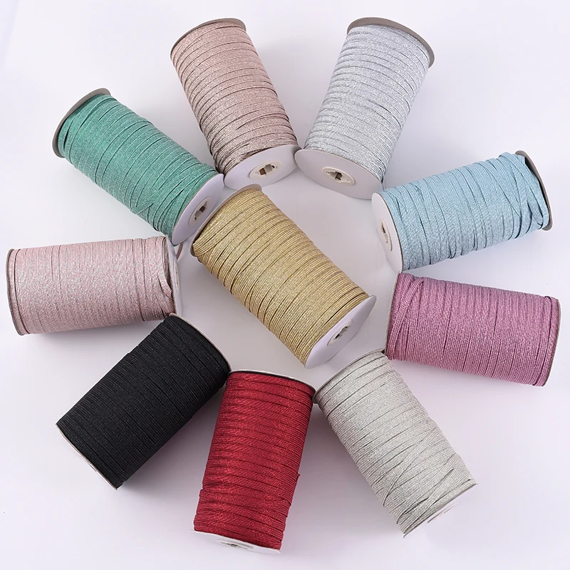 144yard/roll 6mm Gold Silver Red Colorful Elastic Sewing Elastic Band Flat Rubber Band Waist Band Stretch Rope Elastic Ribbon