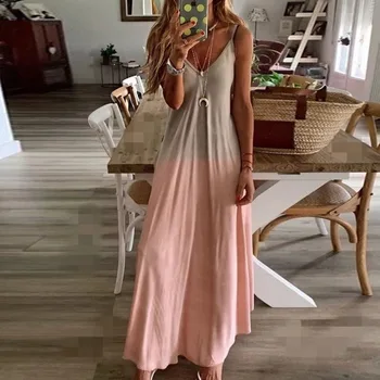 

WEPBEL Fahson Women Maxi Dress Casual Sexy V-neck Spaghetti Strap Sleeveless Slim Fit Big Swing Long Plus Size Party Dress S-5XL