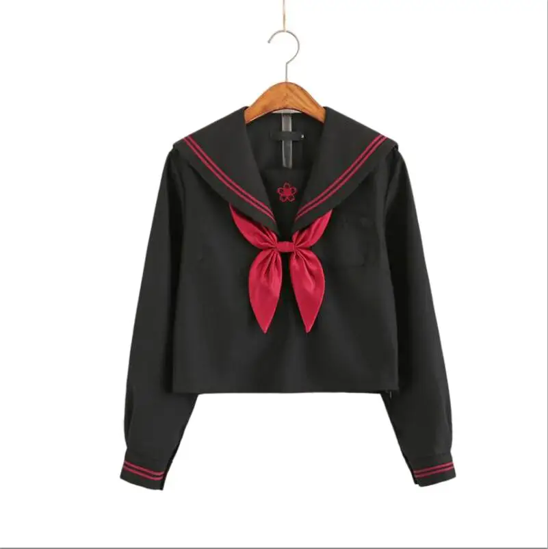 Long Sleeve Tops Г. Осенняя японская школьная форма для девочек, милый длинный матросский Топ, плиссированная юбка полный комплект карнавальный костюм JK Series - Цвет: Long Sleeve Tops
