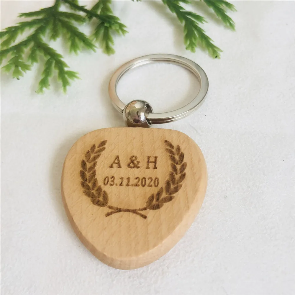 

Custom Engraved Heart Wooden Key Ring Wedding Bridesmaid Favor Gifts Personalized Birthday Gift Wood Keychain Keyrings