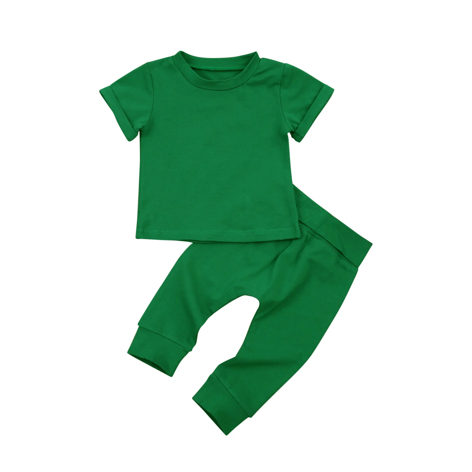 

Kids Baby Boys 2-piece Outfit Set Short Sleeve Solid Color Tops+Pants Set for Children Boys