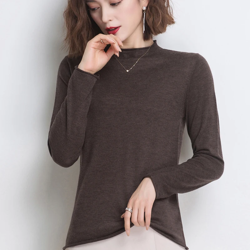 

Shintimes Female Loose Bottoming Shirt Sweaters Thin Knitted Sweater Half Turtleneck Fashion Long Sleeve Women Sweaters Jumpers