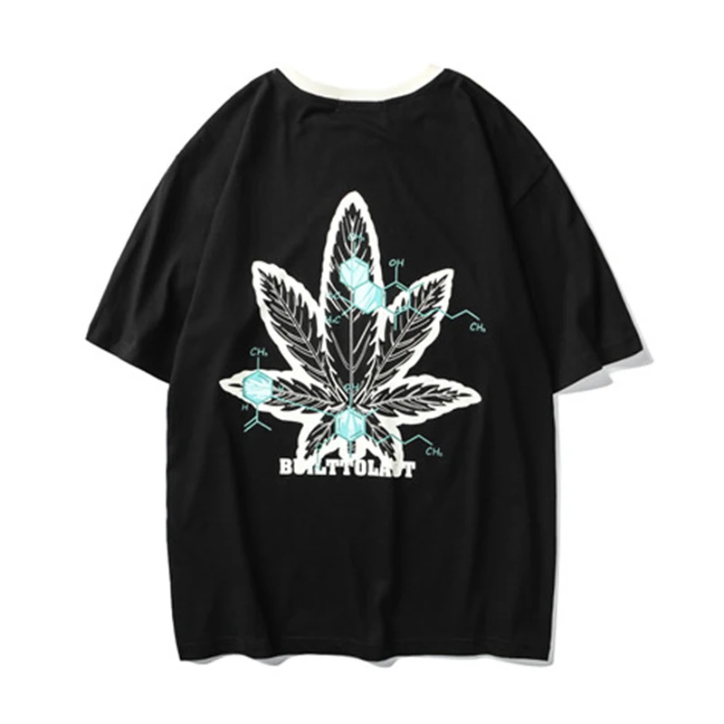 

2020 Summer Mens Leaf Printed Oversized T Shirt 100%Cotton Streetwear Women Gray Unisex Short Sleeve Couples Top tees