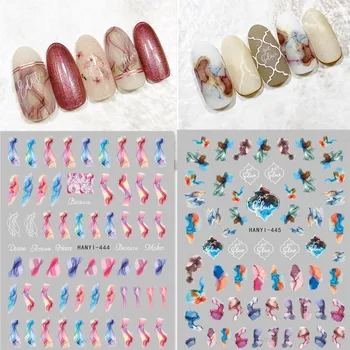 

Newest hanyi 444 445 pattern back glue nail sticker template nail decals decorations wraps