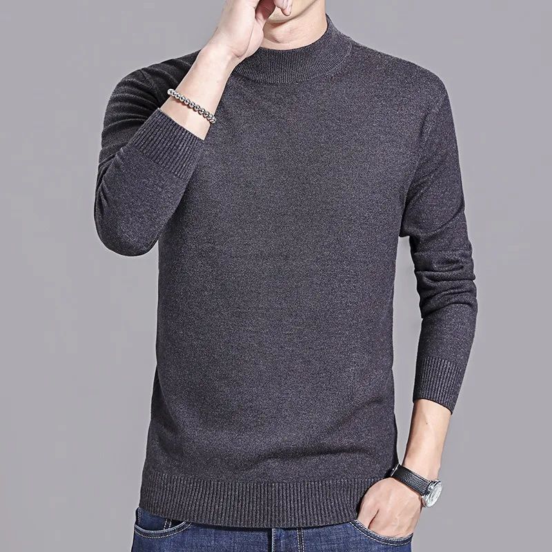 

Men's sweater 2020 autumn/Winter New Jersey medium thick half turtleneck loose solid color primer for men to keep warm style