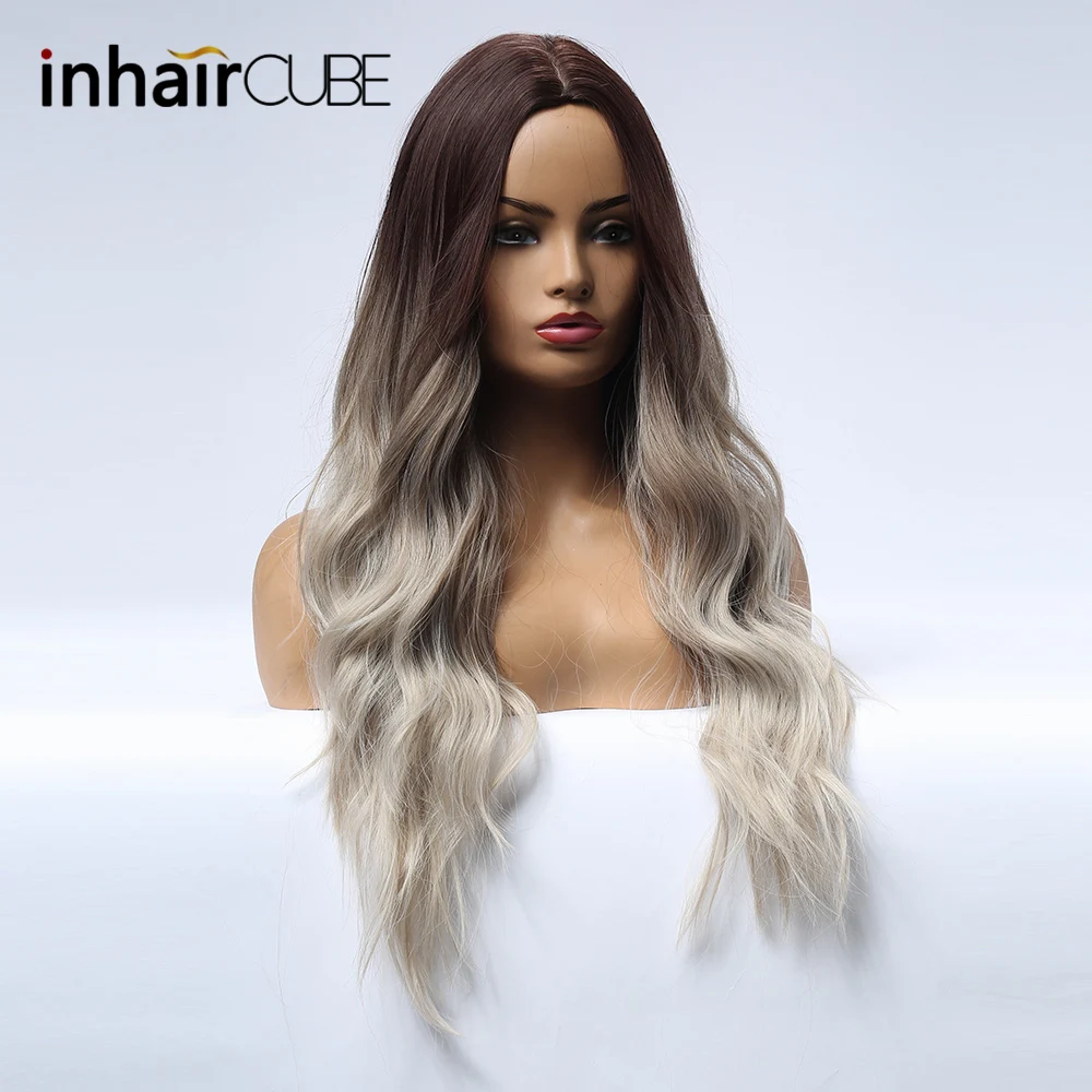 Парик Inhair Cub с темными корнями и эффектом омбре Синтетические длинные парики для