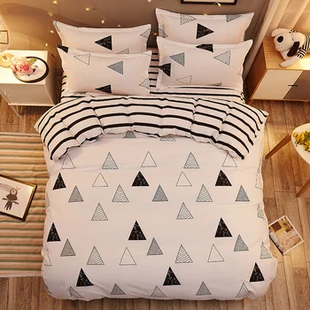 

White Black Geometric Bedding Set Brief Style 3/4PCS Bedspread Bed Linen Euro Home Textiles Flower Printing Bedclothes