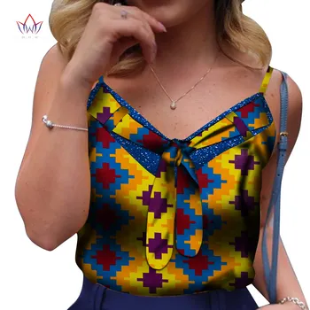 

Dashiki African Shirt for Women Bazin Riche Ankara Print Sling Shirt Short Top Women African Clothing Party Sexy Shirt WY7104