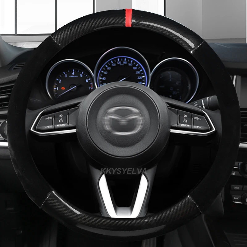 Copertura Del Volante Dell'Automobile Del Cuoio Della Fibra Del Carbonio Per La Cx-7 Di Cx-5 Di Cx-4 Cx-9 Mazda 3 Axela 6 Gh Gj Demio Funda Volante An